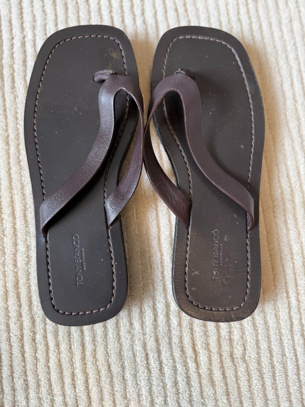 Tony Bianco Brown Leather Thong Sandals
